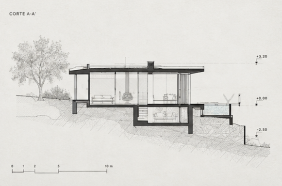 Casa del Olivo — corte transversal arquitectónico