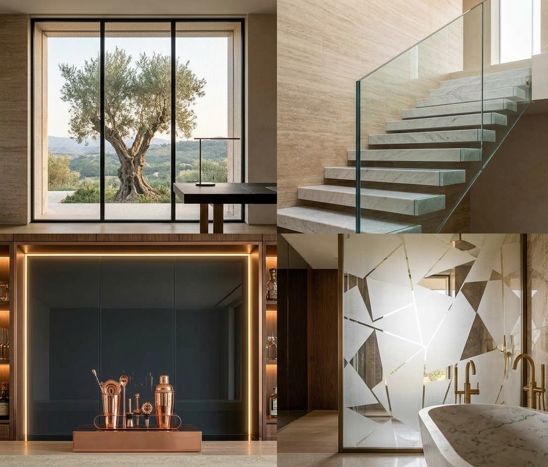 Textura y materialidad de vidrio en arquitectura
